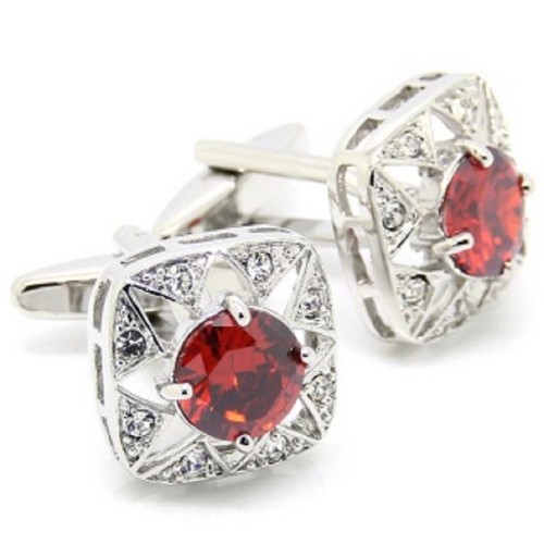 Red round crystal square pair - red,